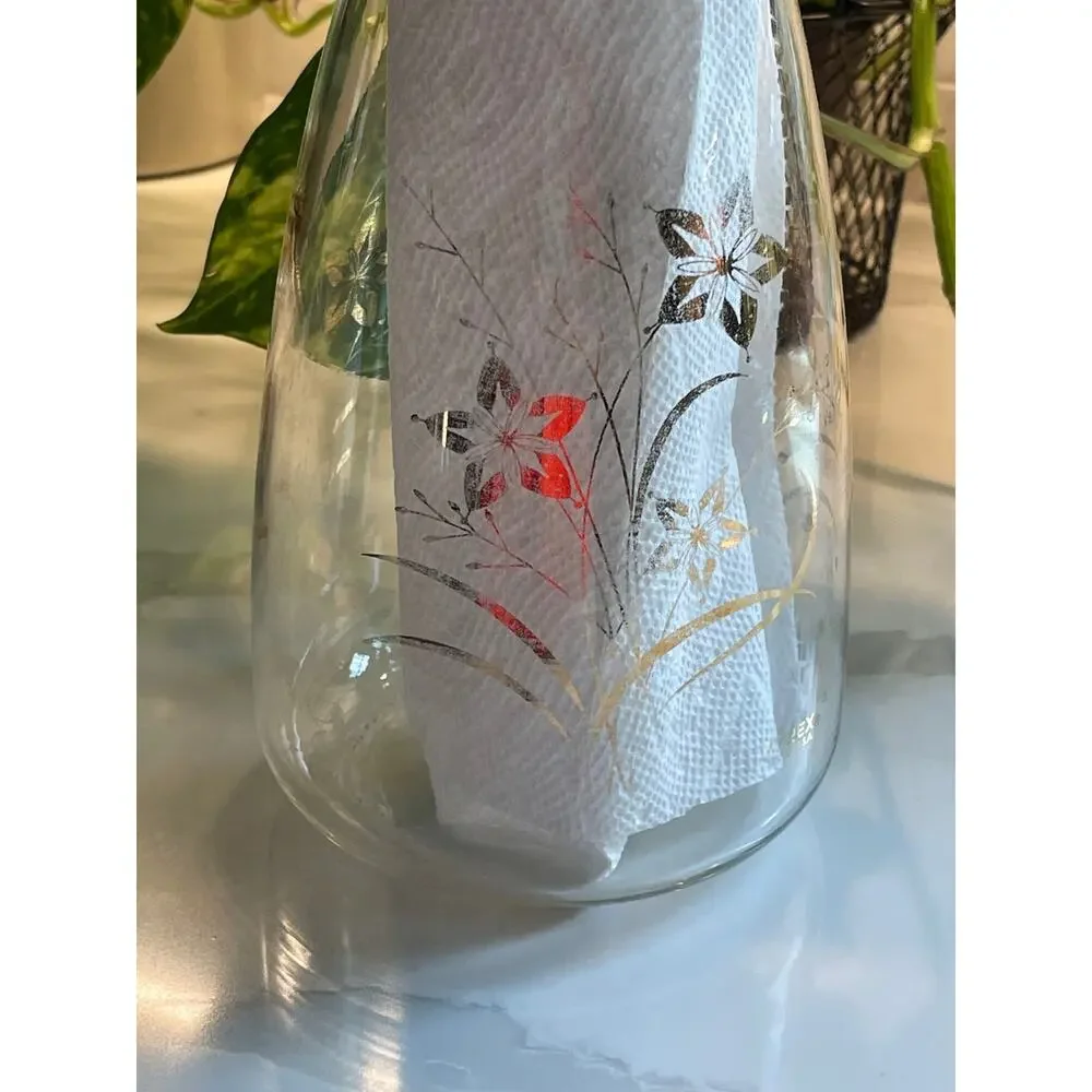 Vintage Pyrex 48 oz Juice Carafe or Pitcher with Gold Floral Design